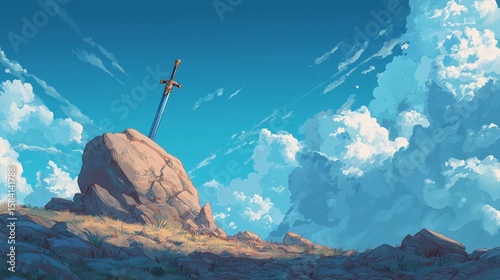 Excalibur. The story of legend. The legend of the knight king. AI generation.