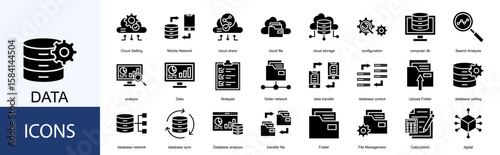 data icon collection set. Containing Cloud Setting, Mobile Network, cloud share, cloud file, cloud storage, configuration icon