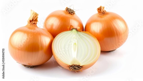 Wallpaper Mural three ripe onions with one cut in half, showcasing its layers and texture  Torontodigital.ca