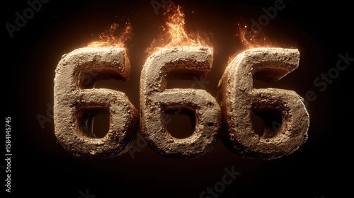 Fiery 666 Number with Flames, Dark Fantasy Concept for Halloween and Horror Themes