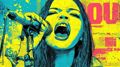 Dynamic Portrait of a Female Singer Conveying Energy and Passion in a Vibrant Graffiti Style