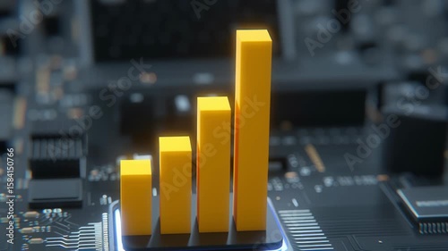 AI Business growth and scalable concept, Digital bar graph on a microchip representing growth and technology.