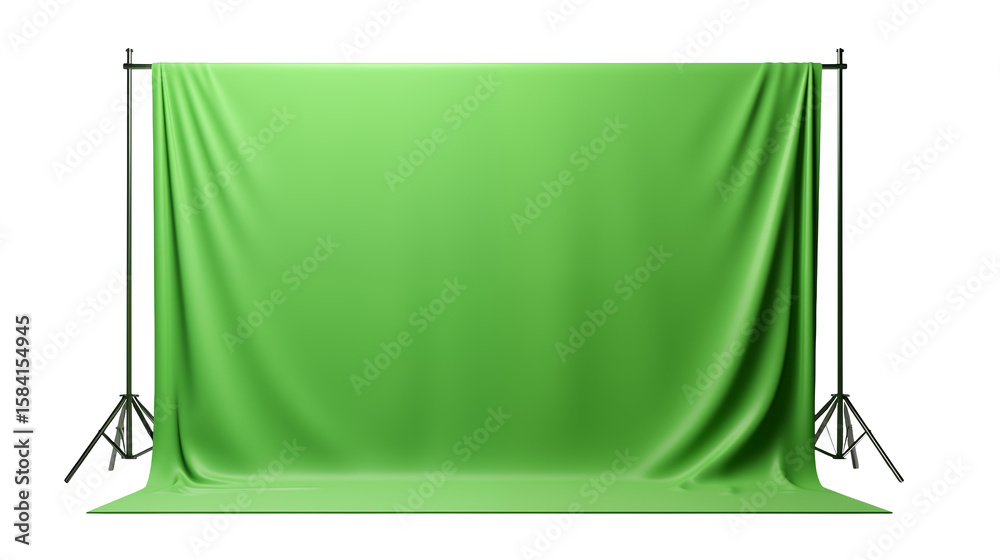 Naklejka premium Studio backdrop setup featuring a green screen ready for chroma key visual effects isolated on transparent background