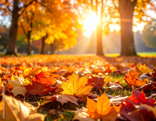 Vibrant Autumn Leaves Background: Colorful Fall Foliage, Dry Season Nature & Forest Floor Texture, Beautiful Seasonal Change for Thanksgiving & Harvest Concepts

