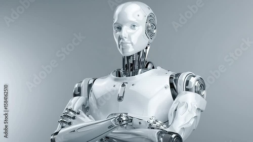 Futuristic humanoid robot with shiny metallic body and neutral expression with ai generated