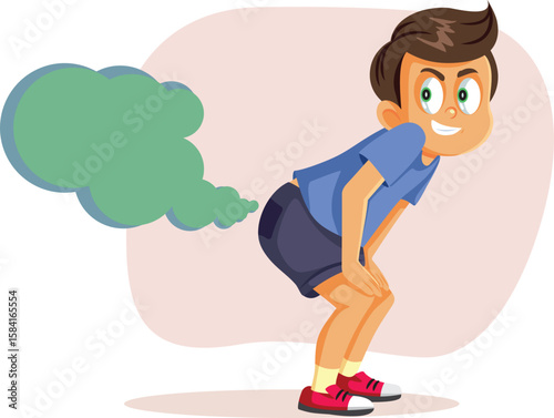 Naughty Boy Farting for a Prank Vector Funny Illustration. Child with rude attitude acting out being mean 
