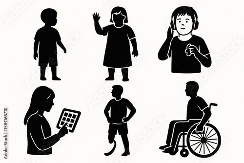 Empowering Silhouettes of Diverse People with Disabilities and Neurodivergent Traits – Inclusive Vector Art