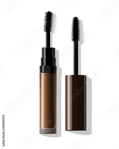 Illustrations of cosmetic products and teenage models in various makeup scenarios, isolated on white background for commercial beauty and skincare concepts.