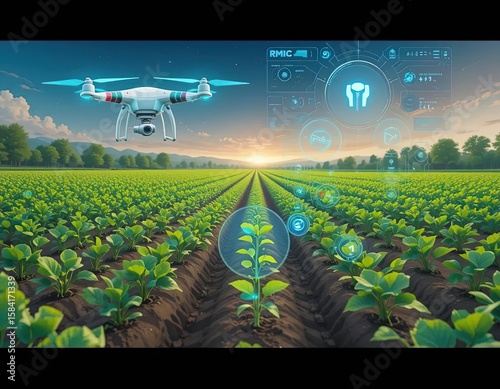 AI drones monitoring DNA-modified crops AI Generated