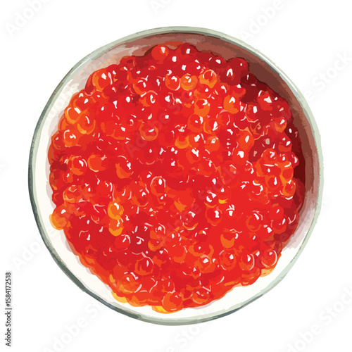Red caviar on a plate, watercolor illustration