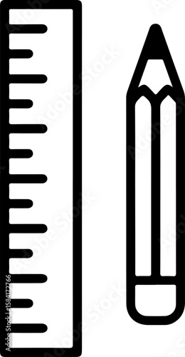 Simple black outline icon of a ruler and a pencil on a white background