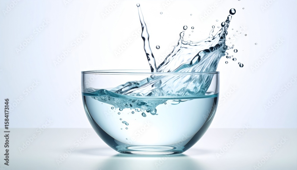 Splashing water in a clear glass bowl against a light background Splashing water in a clear glass bowl against a light background