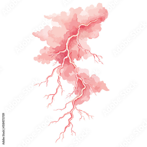 Pink lightning, abstract natural phenomenon, watercolor illustration 