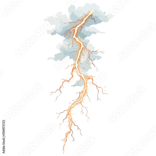 Lightning with flash, watercolor illustration 