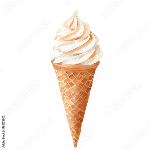 ice cream cone watercolor illustration isolated on white background 