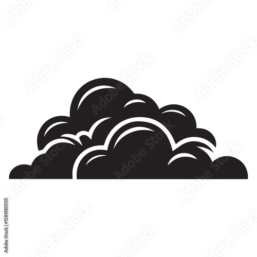 Vector art of a black silhouette illustration of a fluffy cumulus cloud isolated on white background