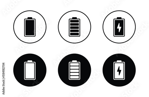 Battery icon set vector. battery charging symbol, battery charge level vector