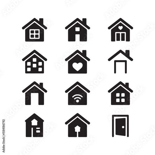 Vector art of a collection of house icons represents home, architecture, and the real estate market