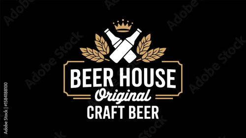 Beer house original craft beer logo with bottles and crown emblem
