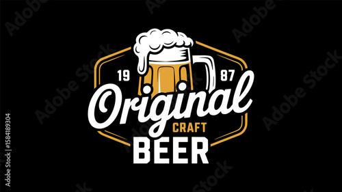 Vintage original craft beer emblem with foamy mug and year