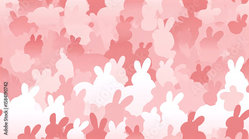 Pink seamless pattern features numerous playful bunny silhouettes in varying shades and orientations.
