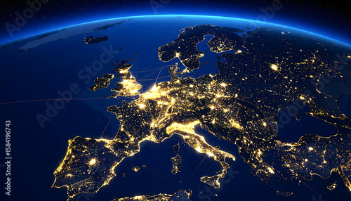 Night Lights of Europe from Space: A Satellite View of Illuminated Cities