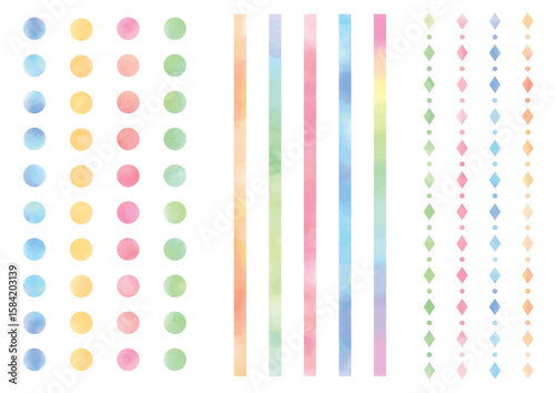 Set of watercolor dots, lines and decorative lines