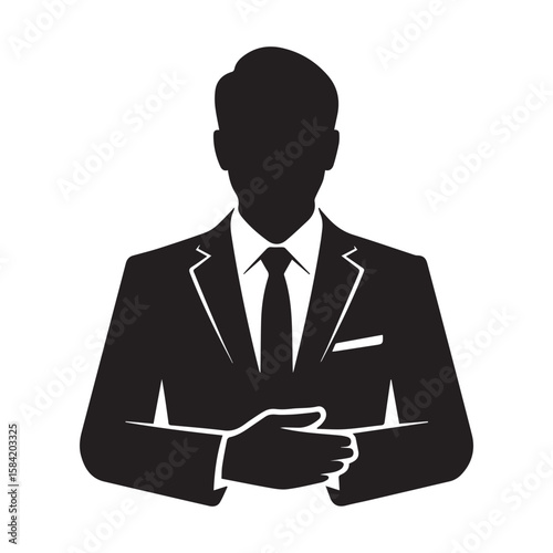 Vector art of a silhouette of a businessman in a suit and tie isolated on white background
