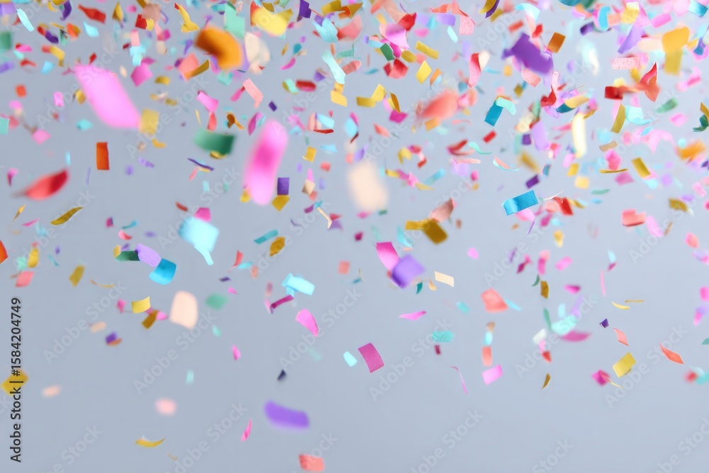 Colorful Confetti Falling on Light Blue Background Colorful Confetti Falling on Light Blue Background