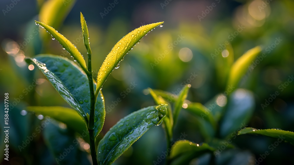 Close-Up of Green Tea Leaves – Morning Light Close-Up of Green Tea Leaves – Morning Light