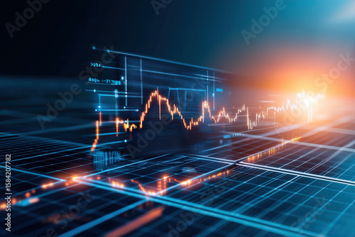 Digital financial graph with glowing lines and data points, representing market trends and analysis