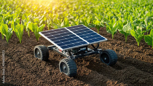 Automated solar powered seeder working in field, planting crops efficiently with advanced technology