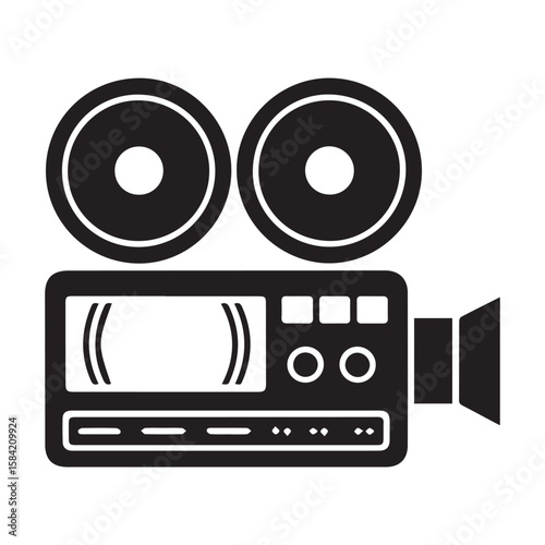 Vector art of a vintage video camera silhouette with a classic design, isolated on white background