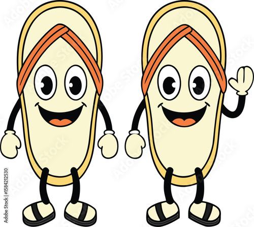 Happy flip flop characters waving