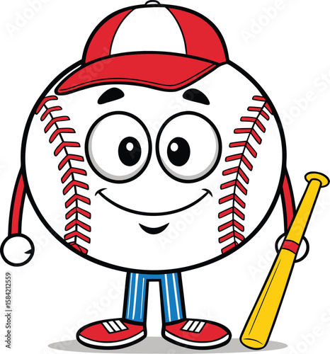 Happy baseball character holding bat