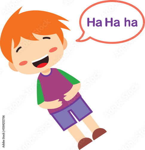 Joyful boy laughing with speech bubble