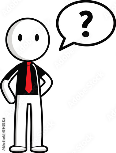 Confused businessman with question mark speech bubble