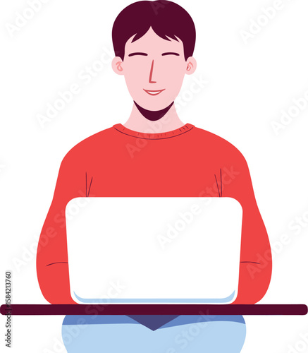Man working on laptop with closed eyes