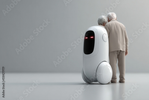 compassionate elderly care robot assistant standing on clean bright background