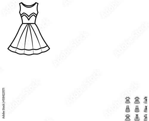 Black line art dresses on white background fashion