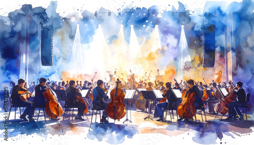Watercolor Painting of an Orchestra Performance
