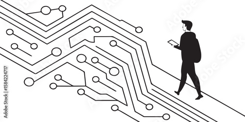 abstract background vector technology pattern electronic circuit board background black and white		