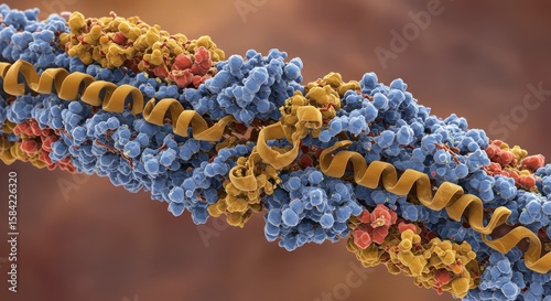 Detailed molecular structure visualizing biological proteins and complex molecules