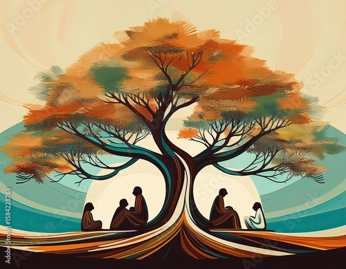 Generations Talking Under Tree Canopy