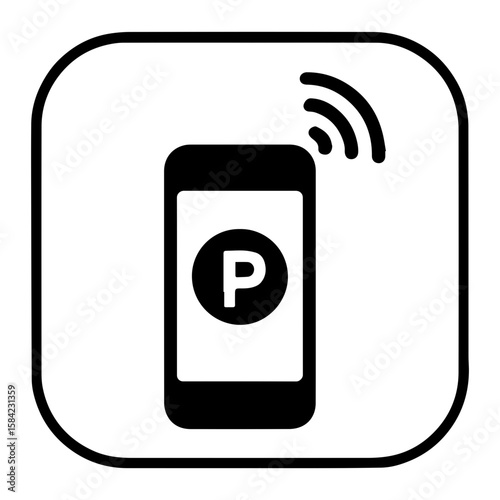 Smart parking mobile app wireless contactless payment parking ticket icon with transparent background representing digital parking payment and wireless ticketing
