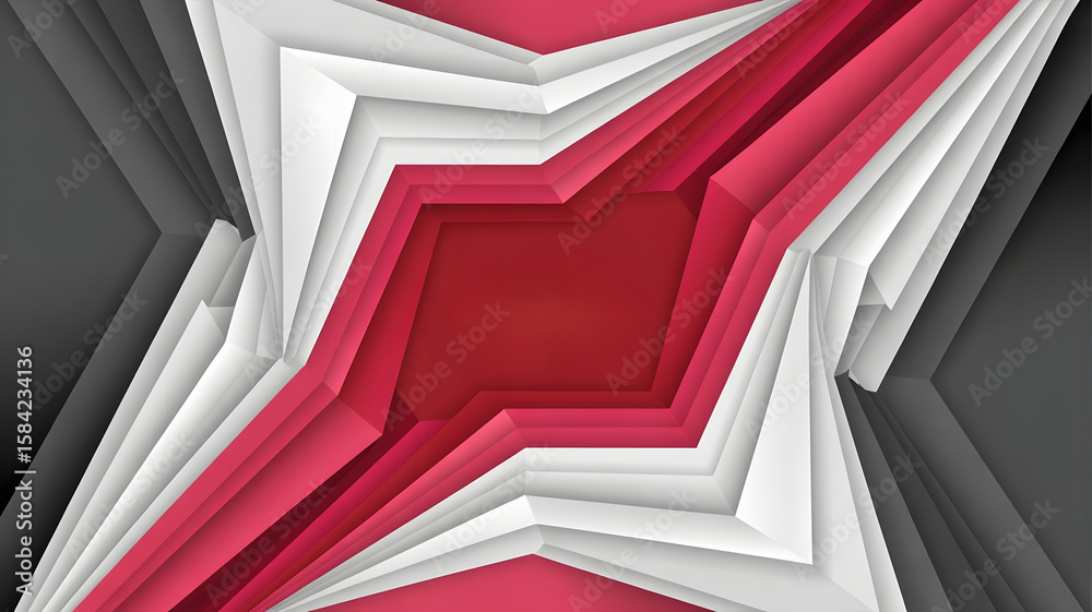 Obraz premium Abstract geometric background with layered shapes in red, white, and black