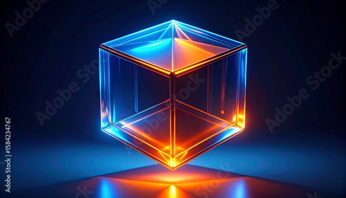 Floating Glass Cube With Orange And Blue Lights