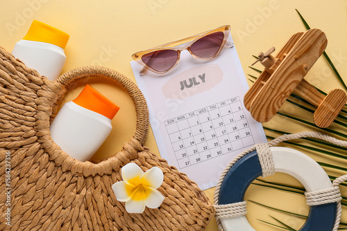 Calendar with sunglasses, t...