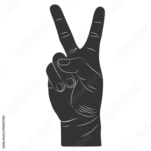 Black Silhouette of Human Hand Making Peace or Victory Sign – Two Fingers Up Gesture Illustration