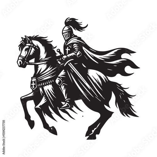Heroic Cavalry Charge Logo – Warrior on Horse Vector Icon
